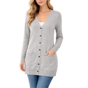 NWT Maurices Longline Knit Cardigan Sweater XS Gray Button Front Pockets Stretch